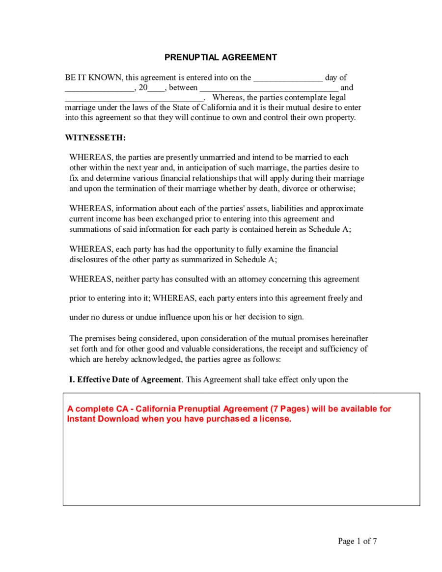 Prenuptial Agreement Form