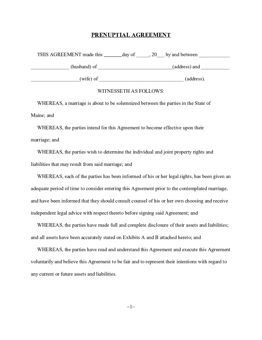 Free Printable Prenuptial Agreement Form