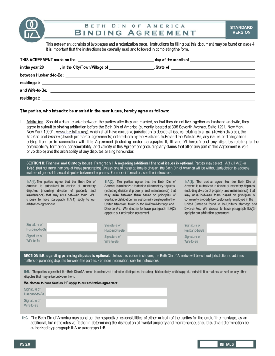 A Prenuptial Agreement Form