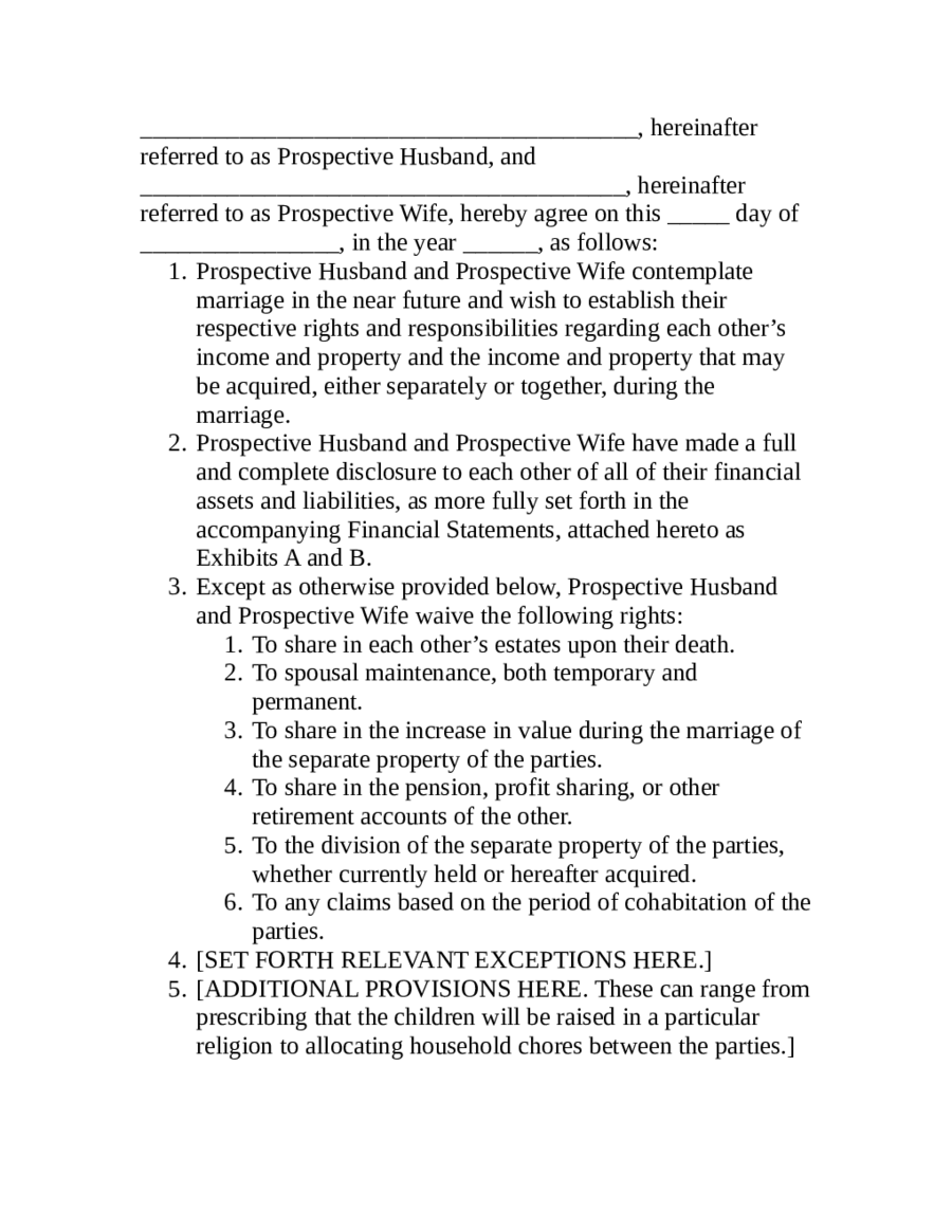 2022 Prenuptial Agreement Form Fillable, Printable PDF & Forms Handypdf