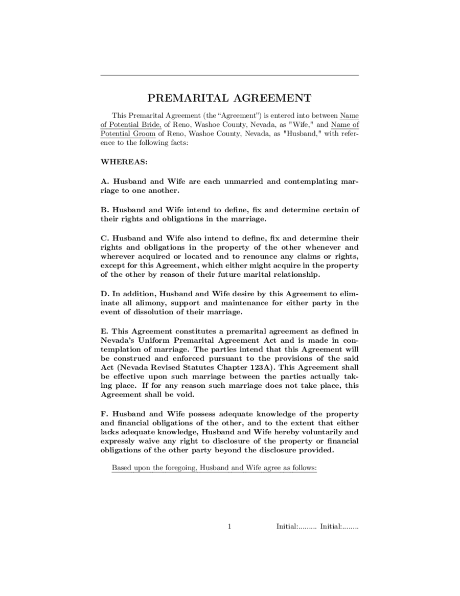 Free Prenuptial Agreement Form