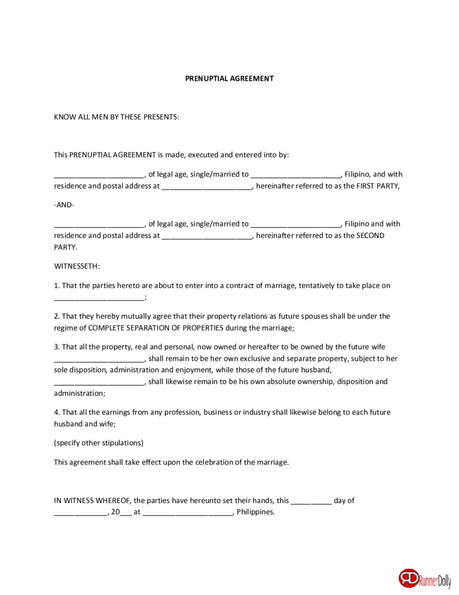 Online Prenuptial Agreement Template HQ Printable Documents