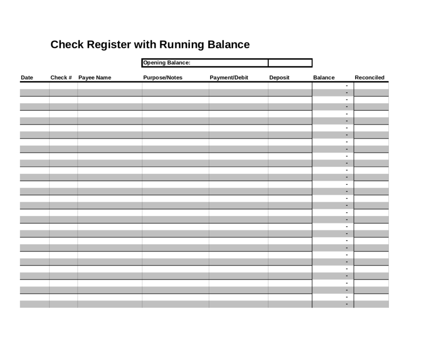 Checkbook Register Printable