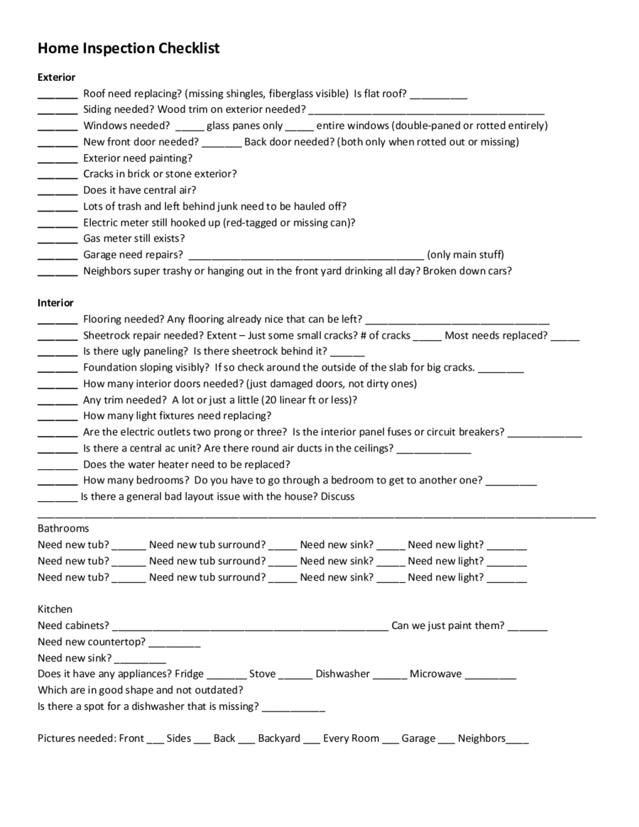 Printable Home Inspection Checklist