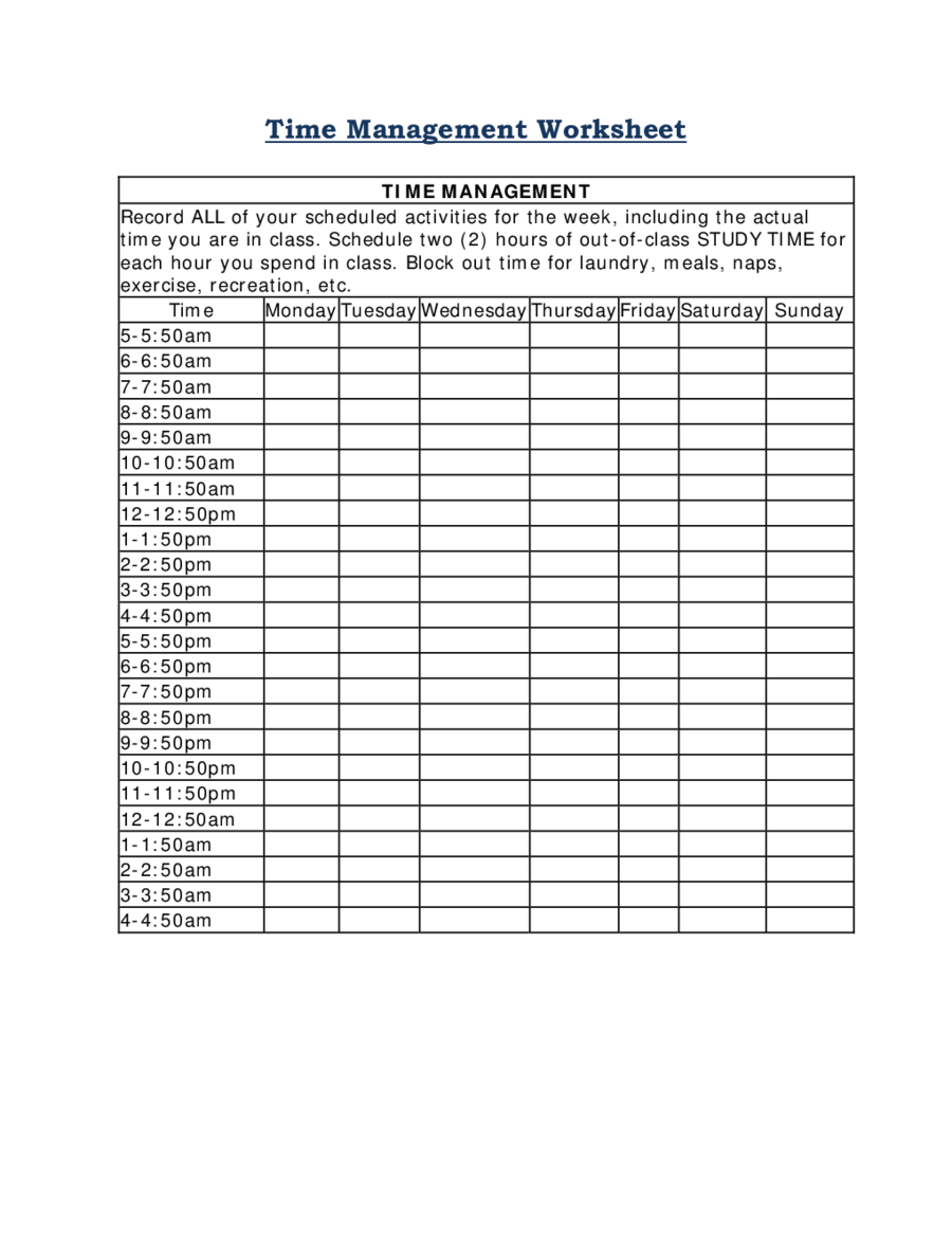 Free Printable Time Management Worksheet