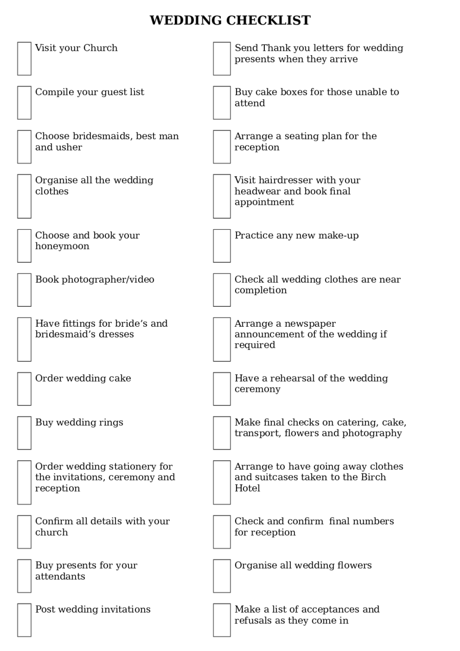 Free Wedding Checklist Template