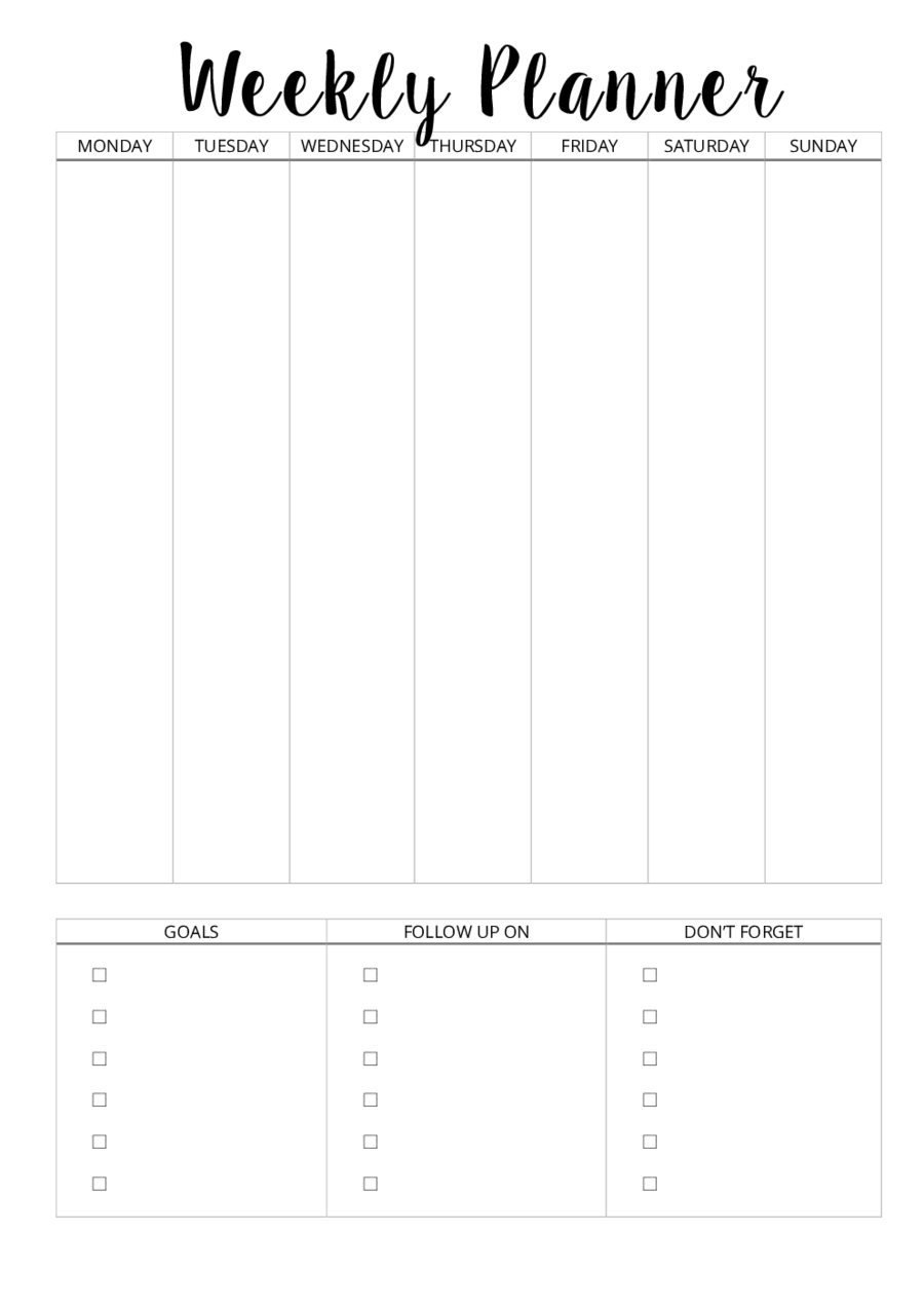 Weekly Planner Template Printable Free