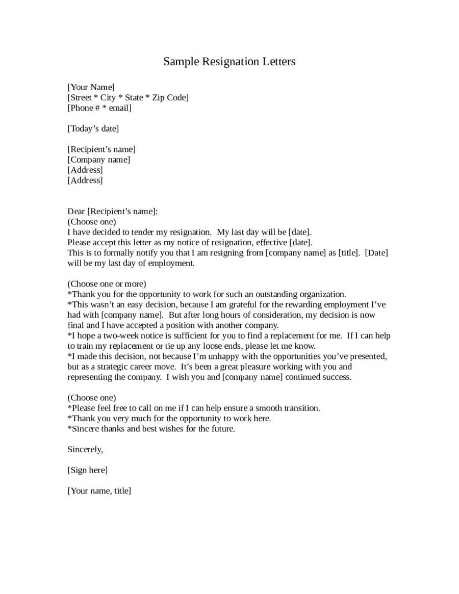 Sample Resignation Letters