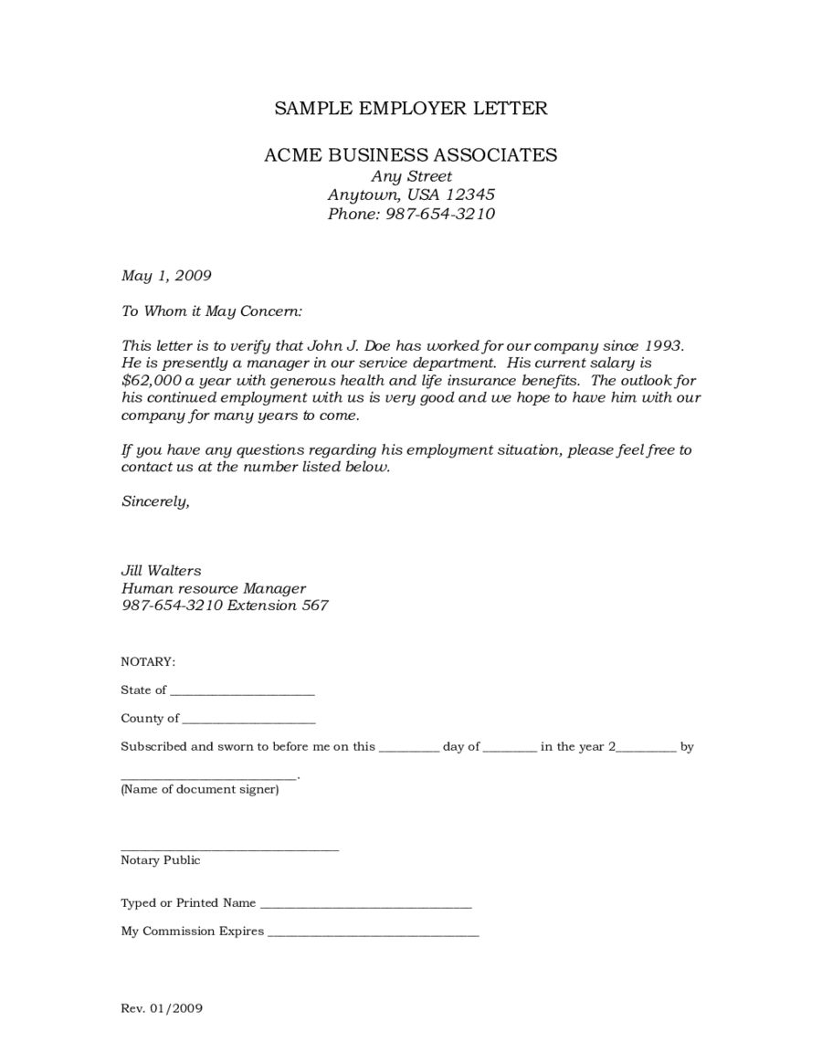 Employment Verification Letter Format