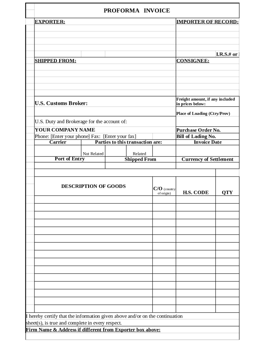 2024 Proforma Invoice Fillable Printable Pdf And Forms Handypdf 3689