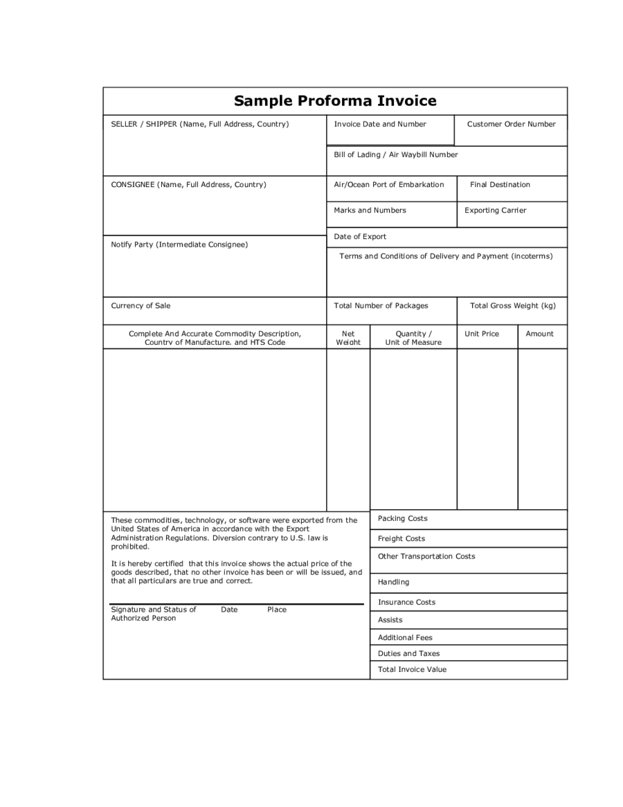 A Proforma Invoice Sample