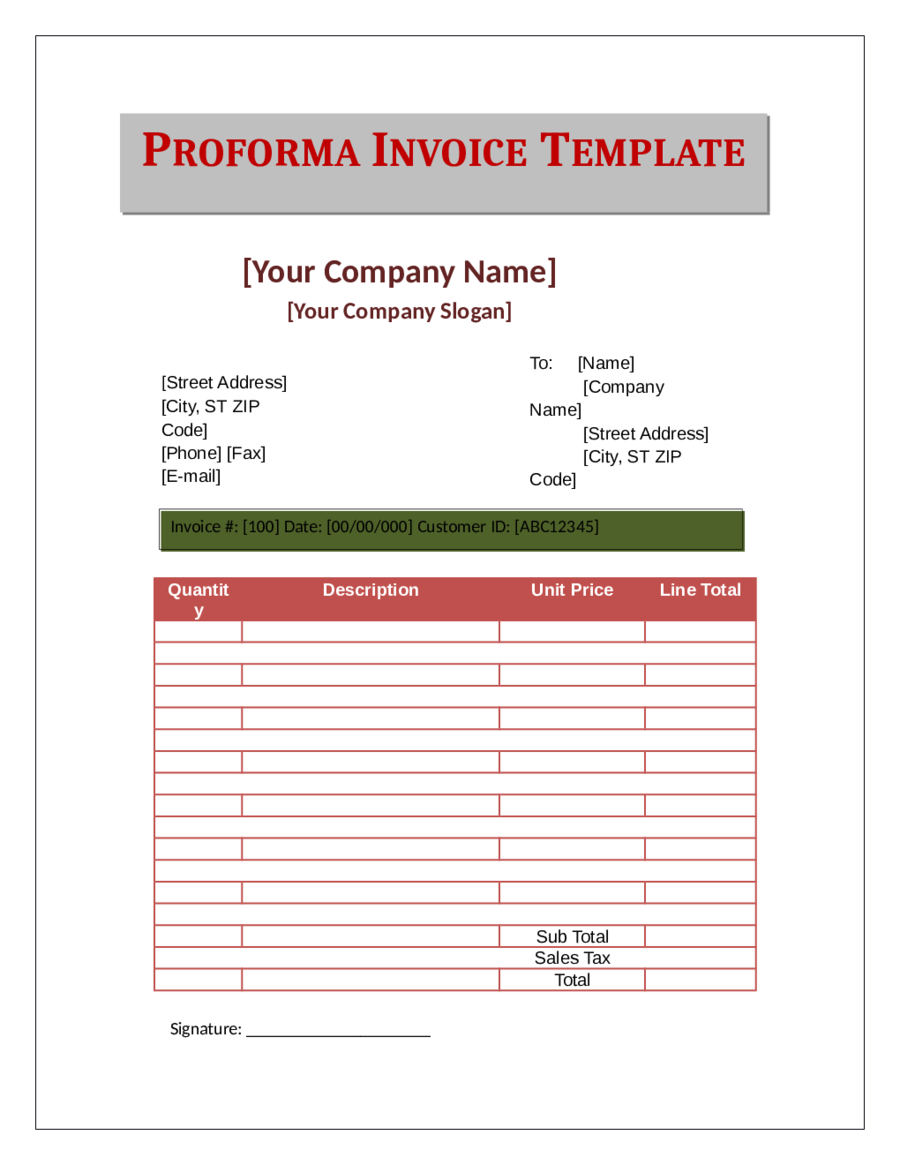 Proforma Invoice Blank