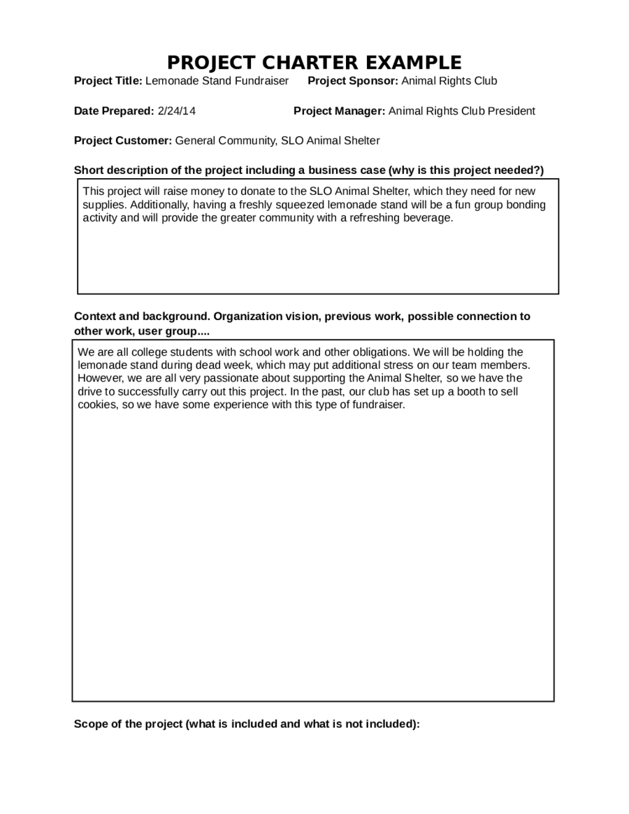 Project Charter Template Excel