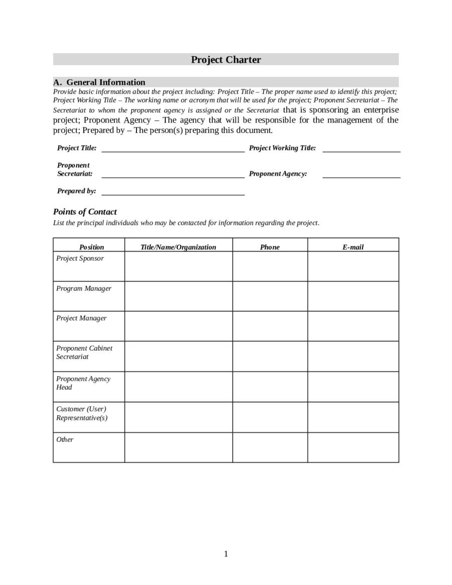 Simple Project Charter Template