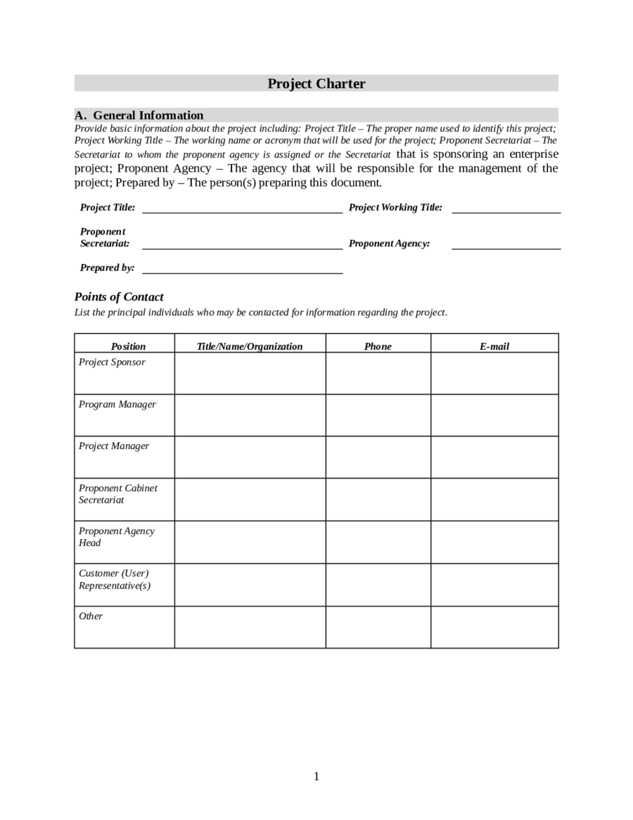 Simple Project Charter Template Edit, Fill, Sign Online Handypdf