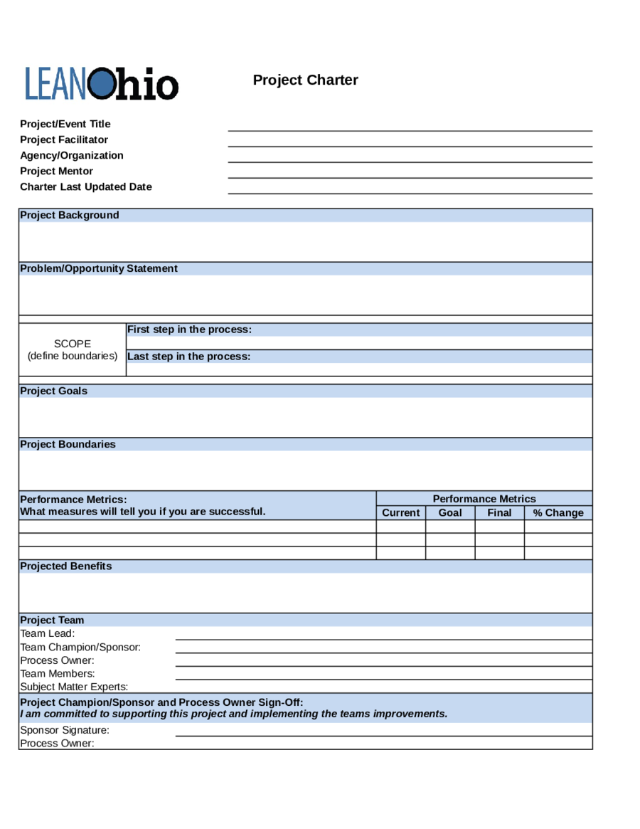Simple Project Charter Template Excel