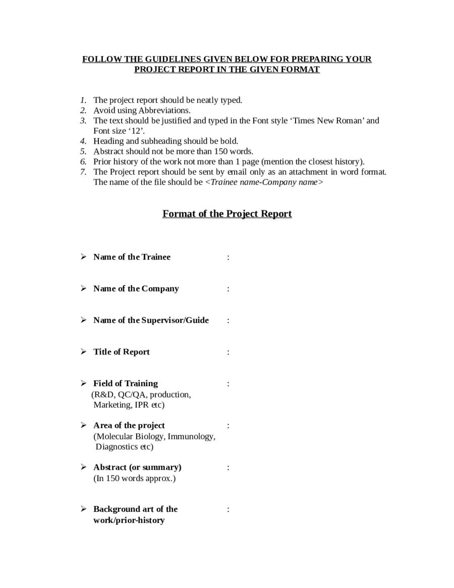 Format of the Project Report