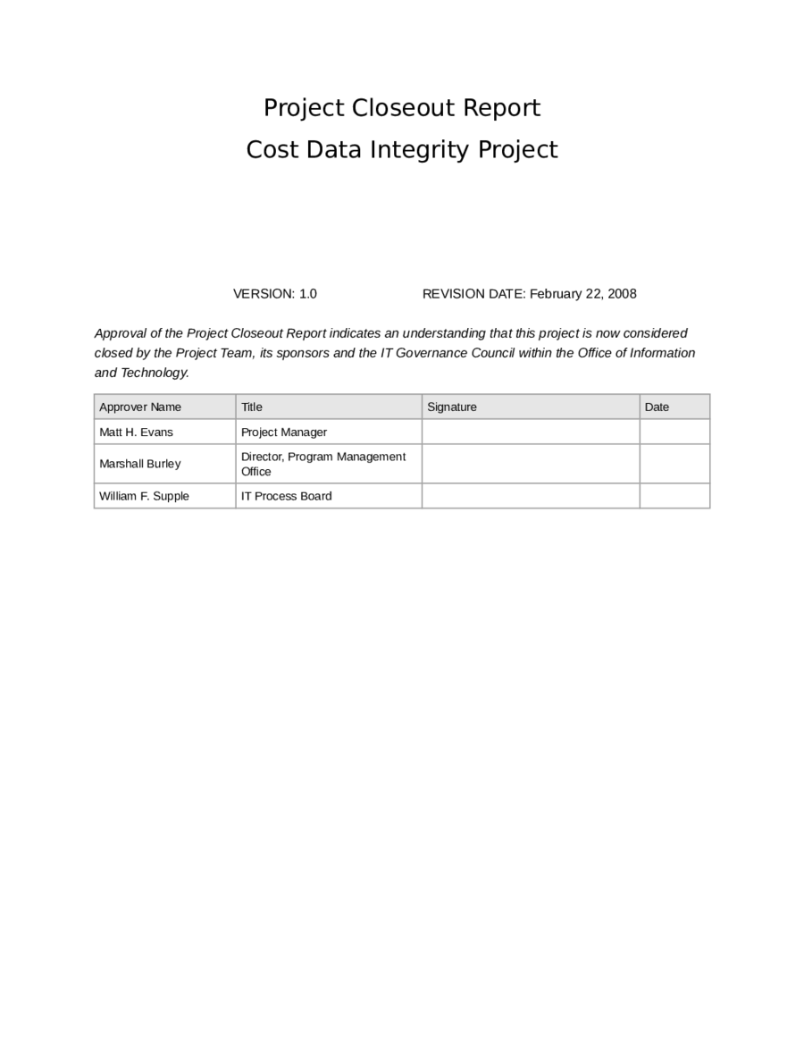Project Closeout ReportCost Data Integrity Project