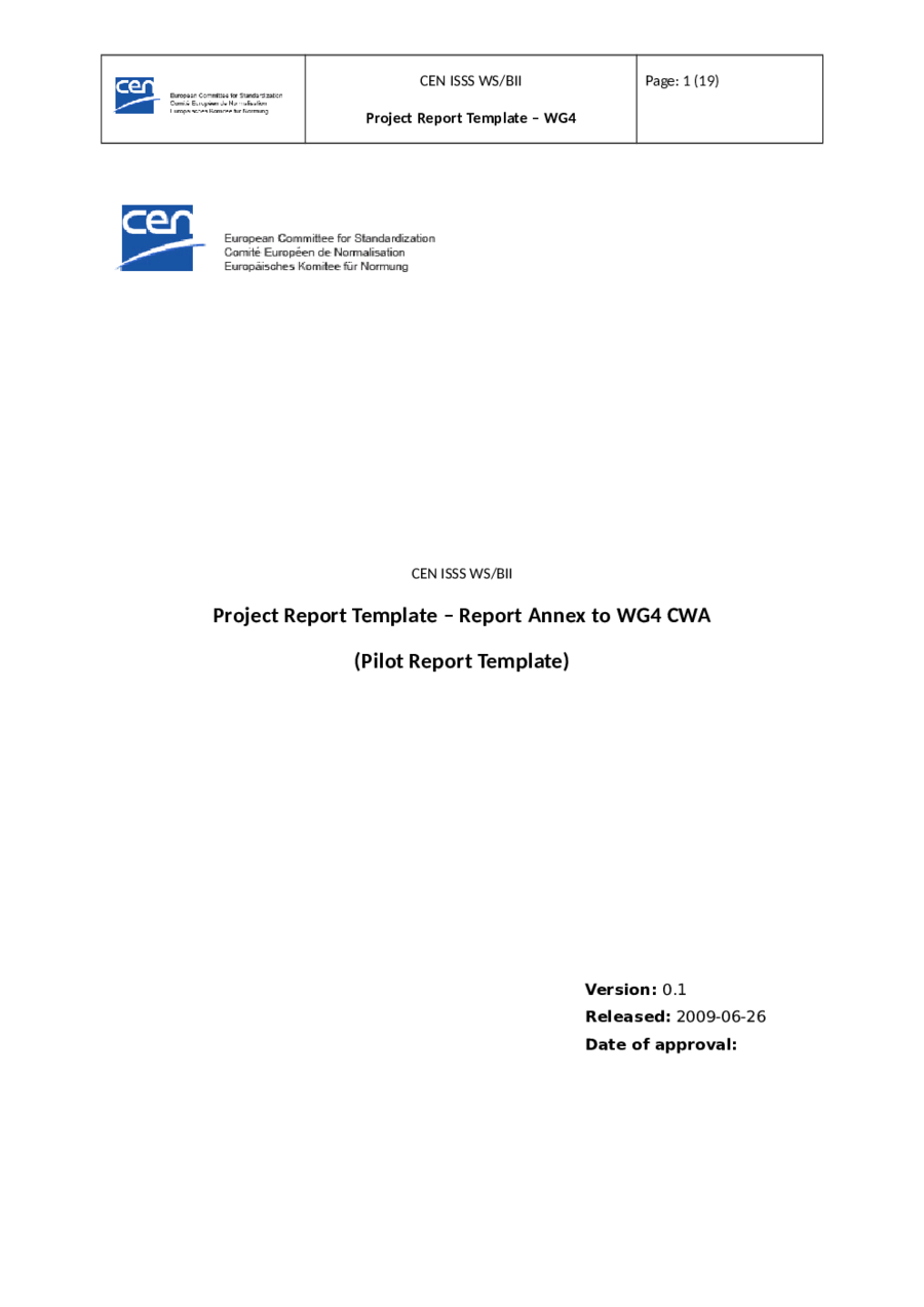 Project Report Sample - Annex to WG4 CWA