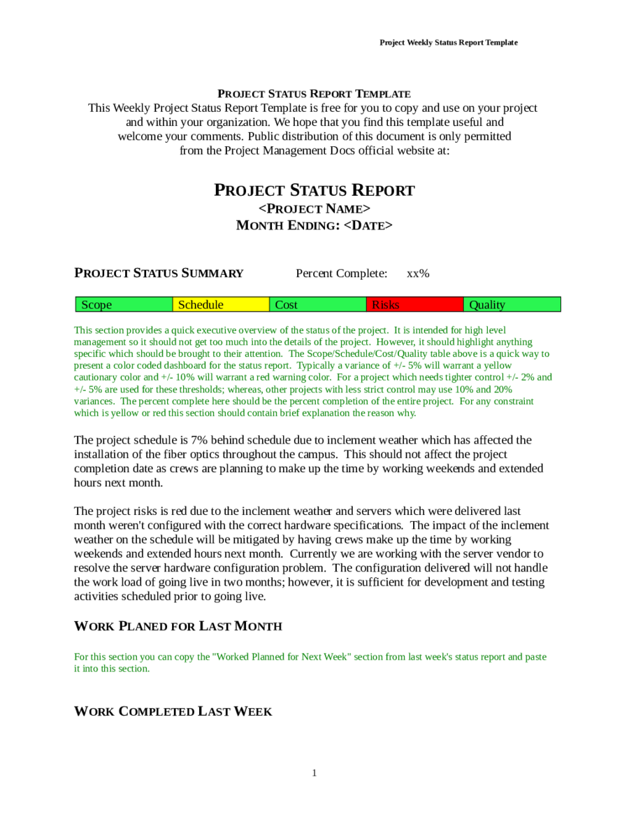 Project Status Report Template