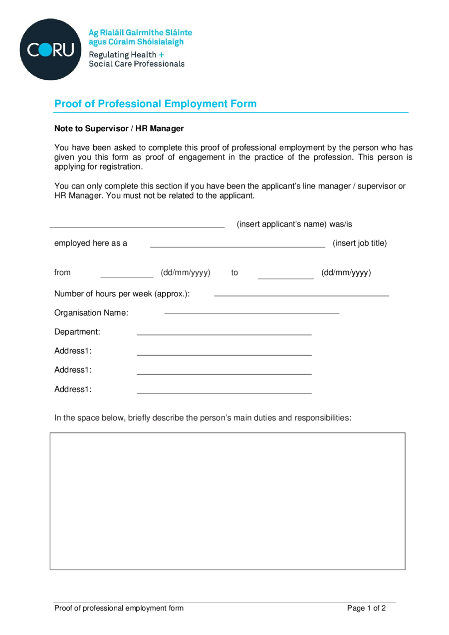 Letter Proof Of Employment