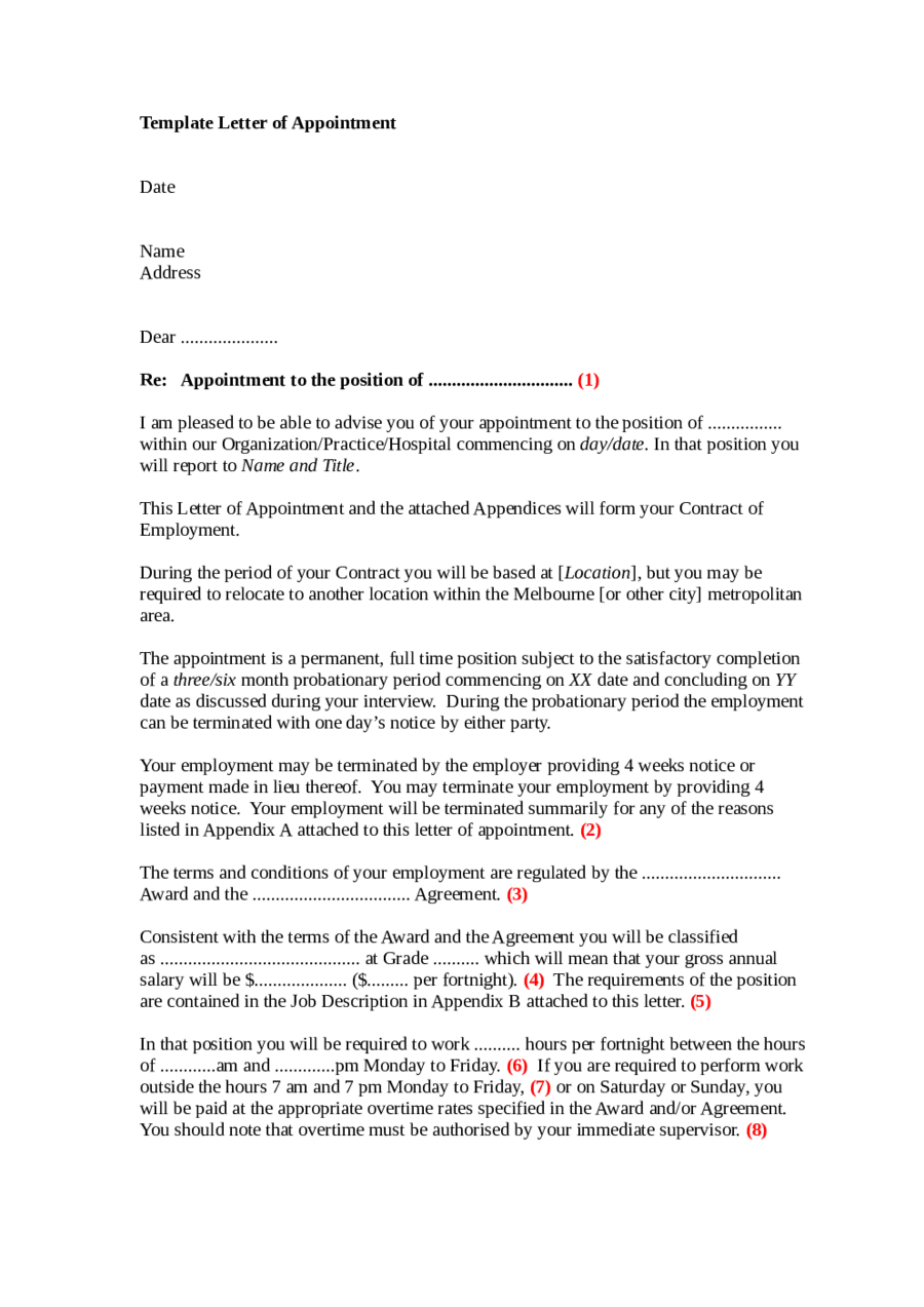 Template Letter of Appointment