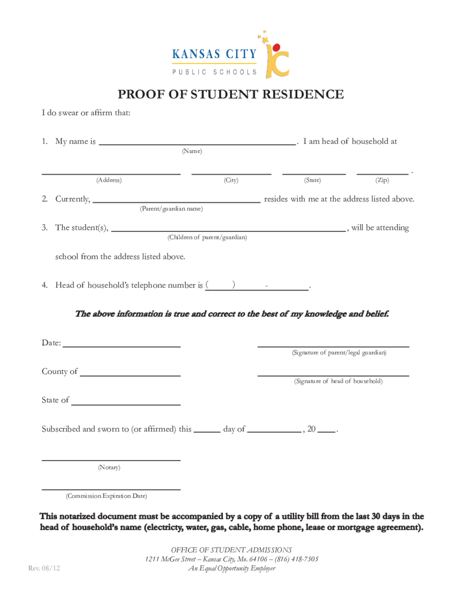 School Proof Of Residency Letter