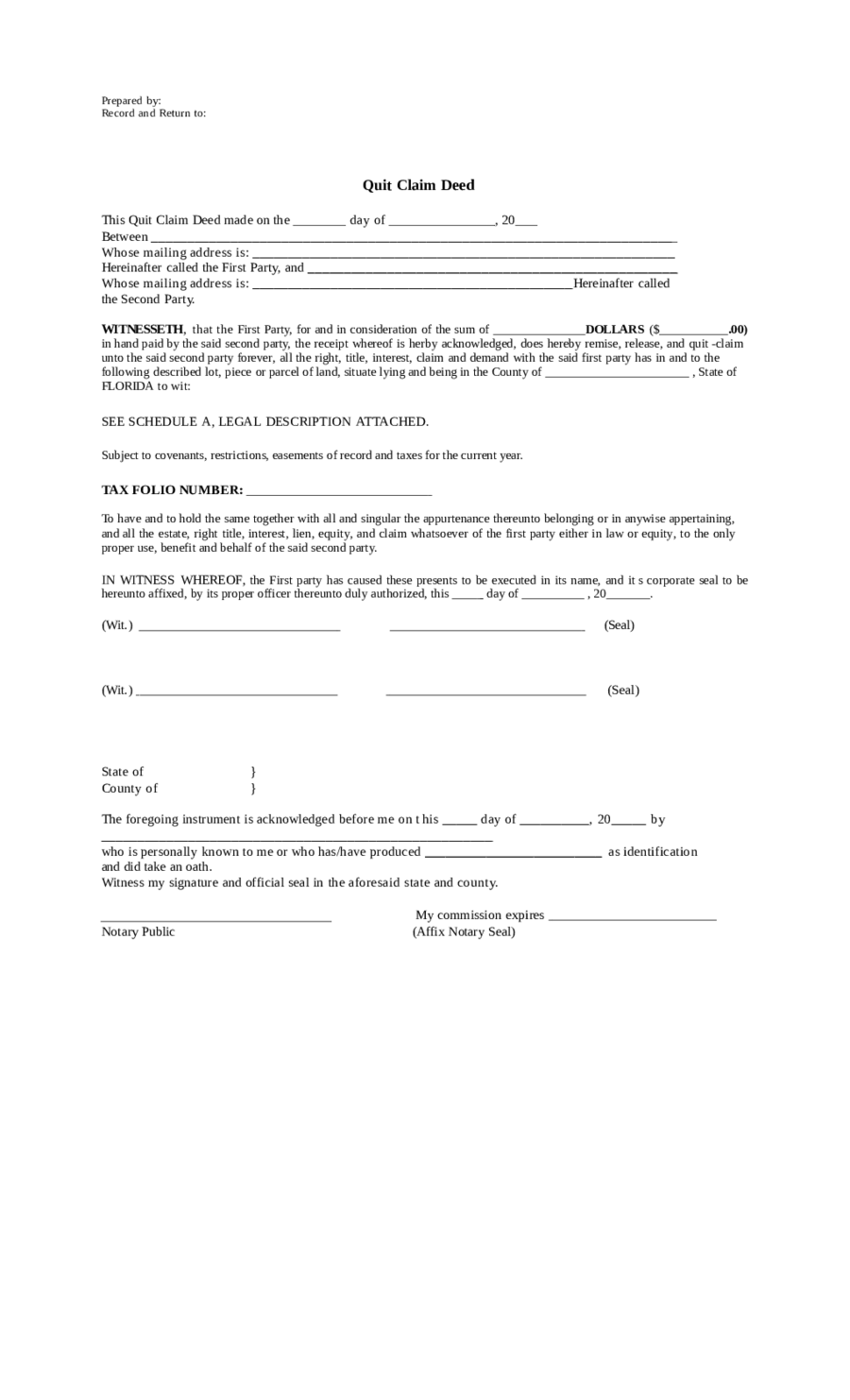 Free Florida Quit Claim Deed Form Pdf Word Eforms Gambaran