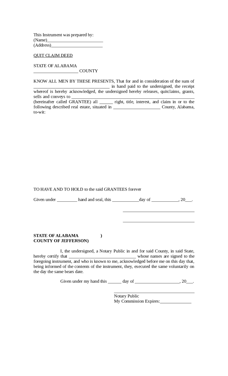 Quit Claim Deed Template