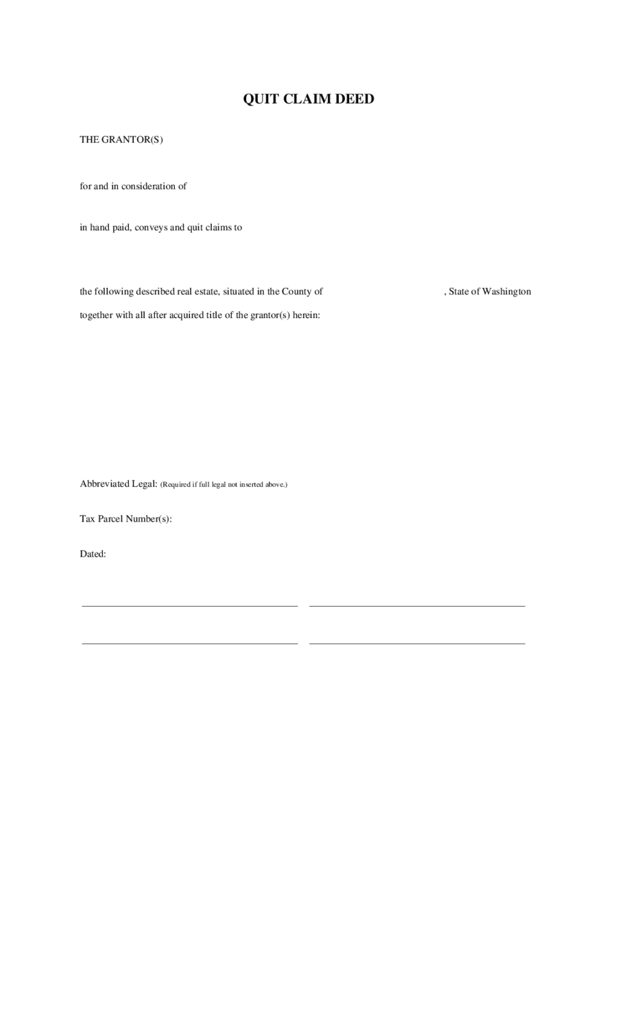 Quit Claim Deed Template Format