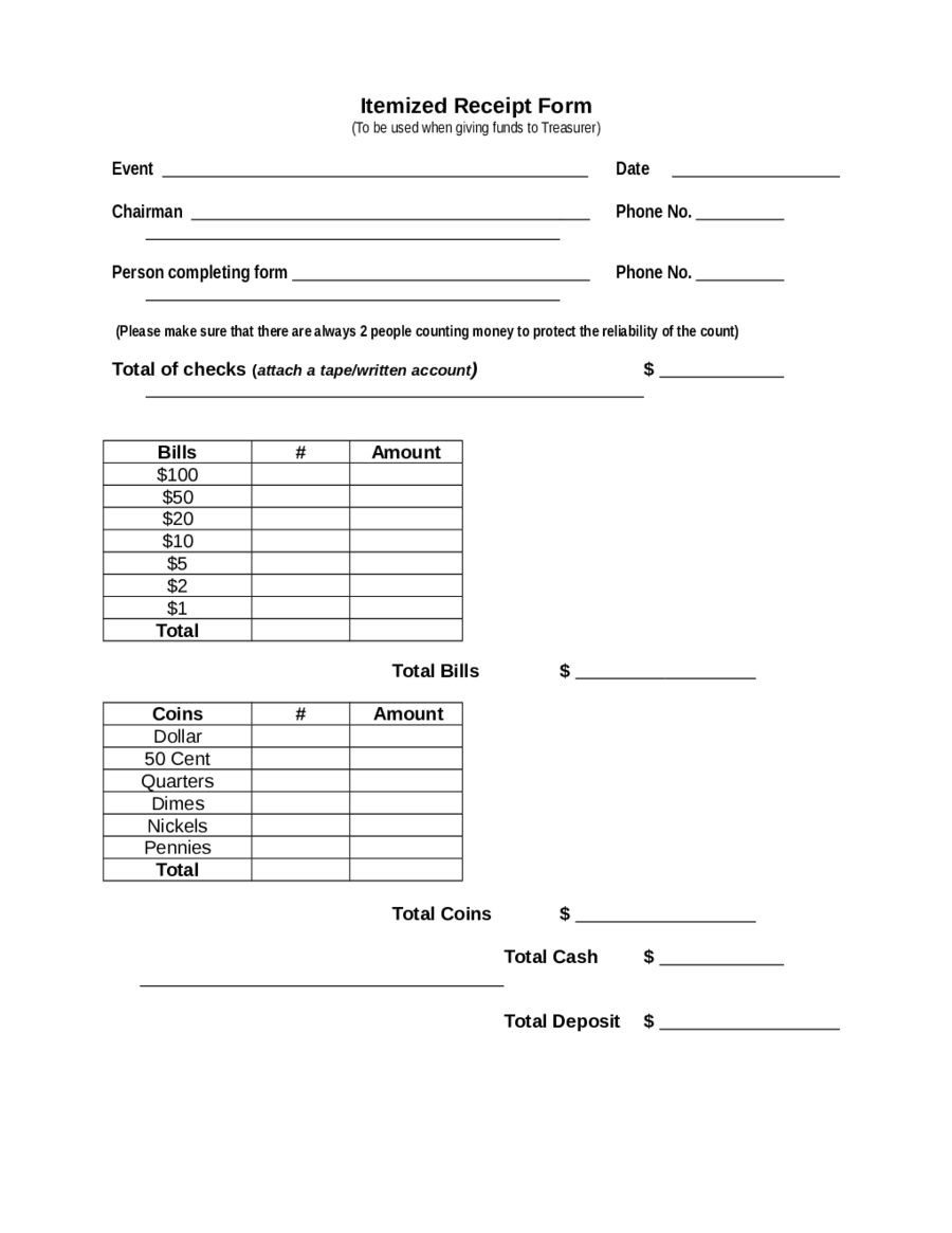 Sample Itemized Receipt Form