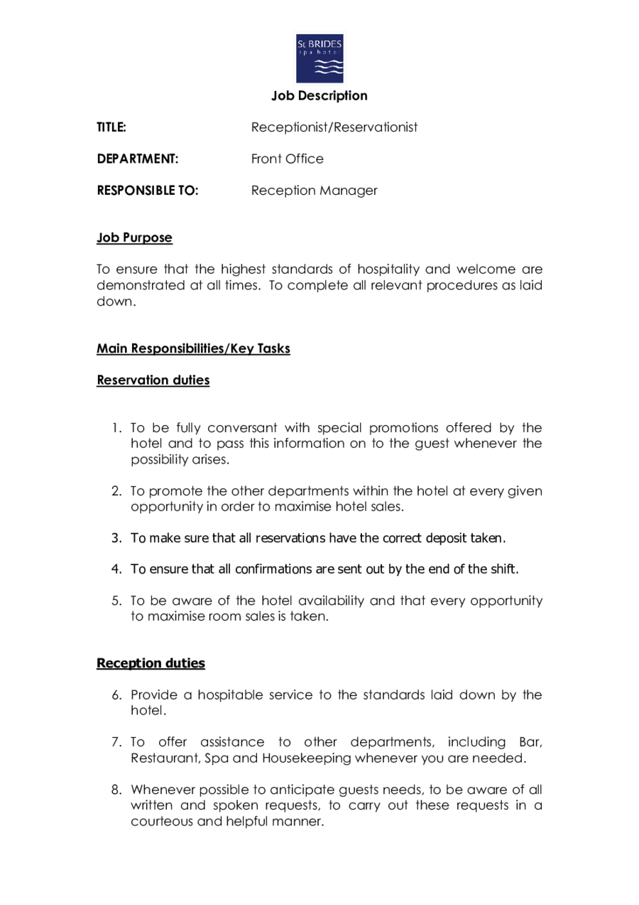 Rceptionist reservationist Template Edit Fill Sign Online Handypdf