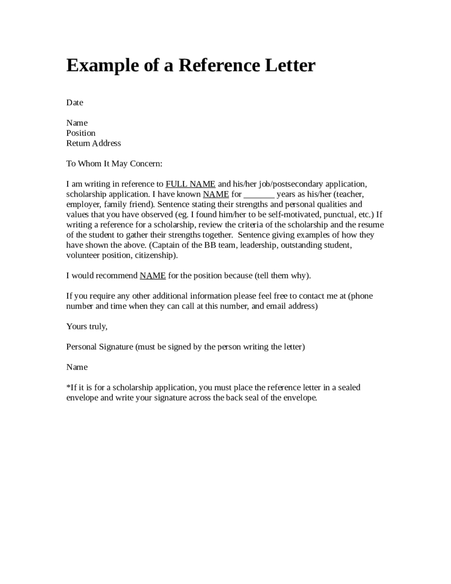 Free Example of a Reference Letter - Edit, Fill, Sign ...