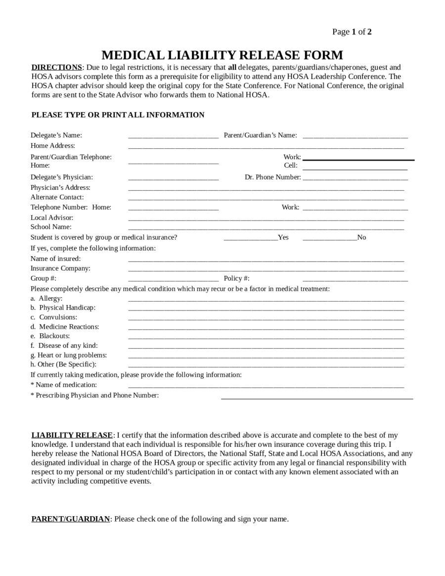 Medical Liability Release Form