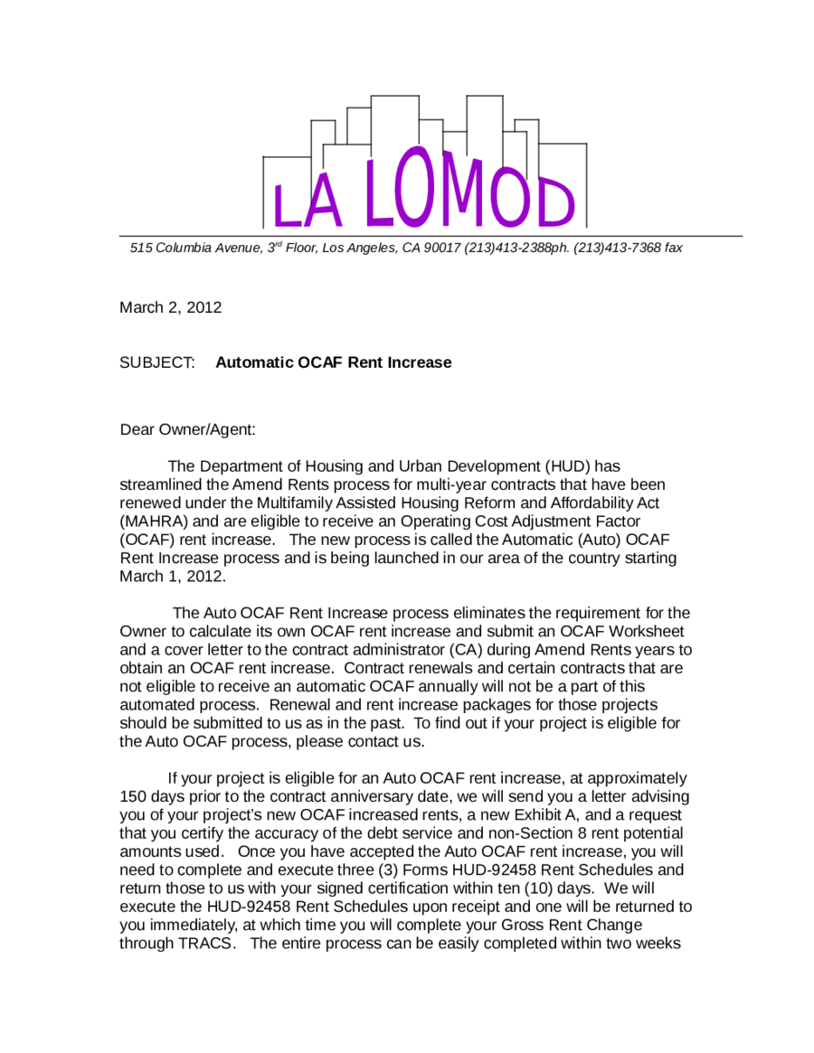 Rent Increase Letter Template