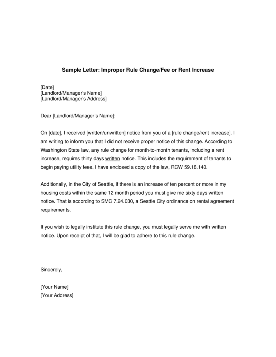 Letter From Landlord To Tenant Rent Increase