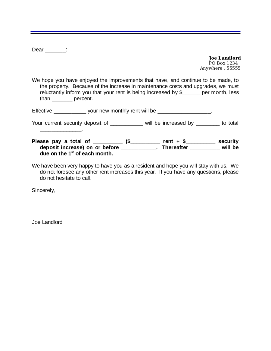 2020 Rent Increase Letter Fillable Printable PDF