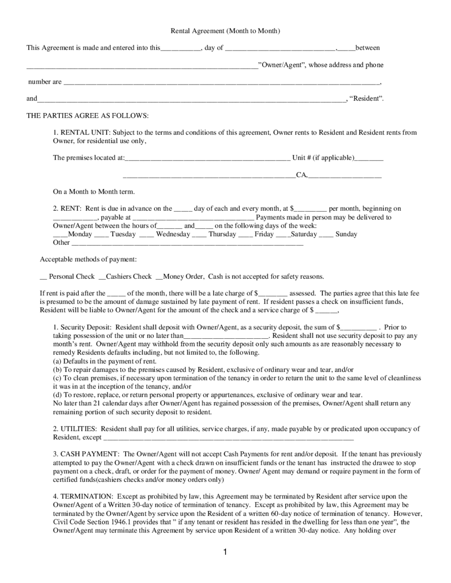 rental agreement month to month edit fill sign online handypdf