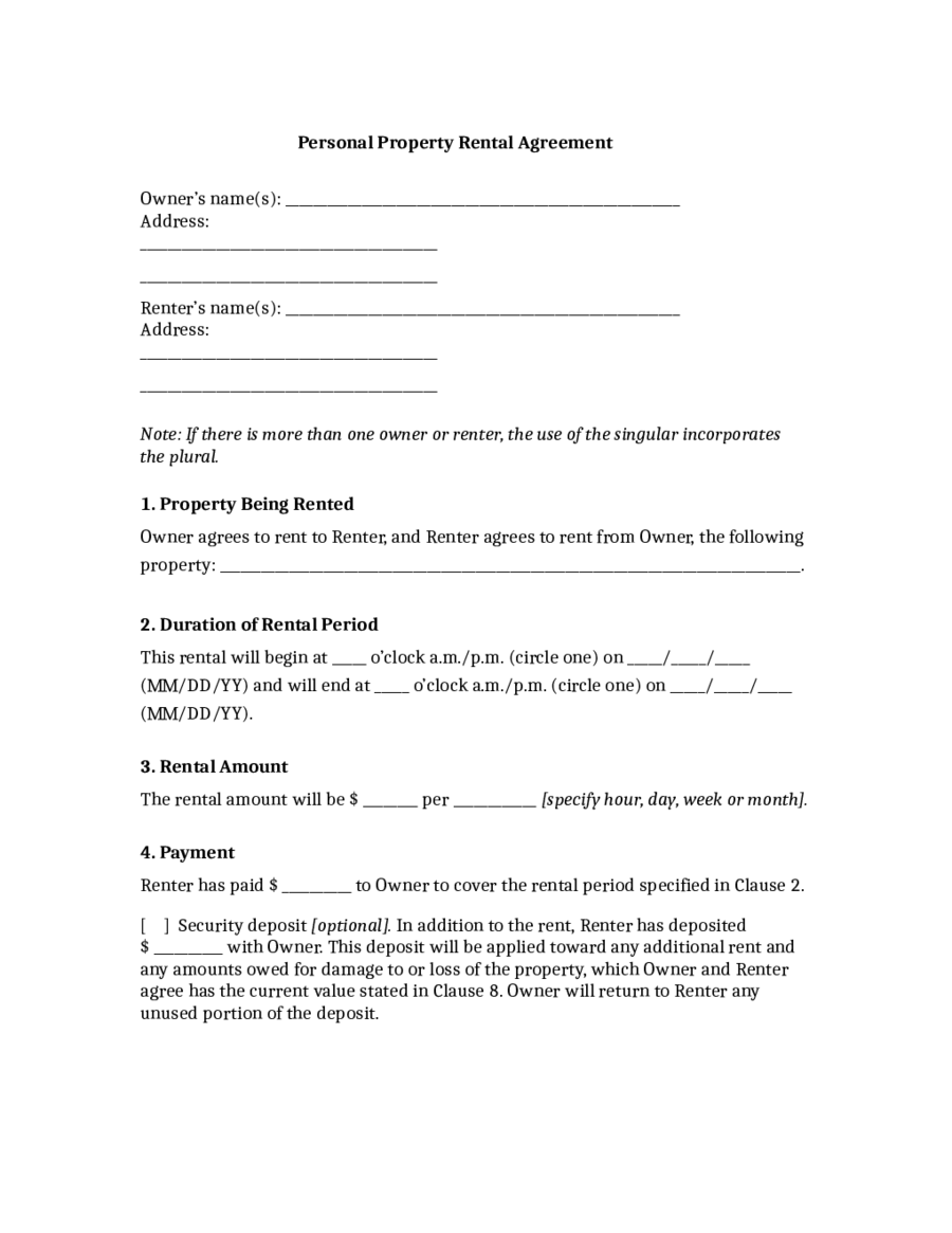 2021 rental agreement fillable printable pdf forms handypdf