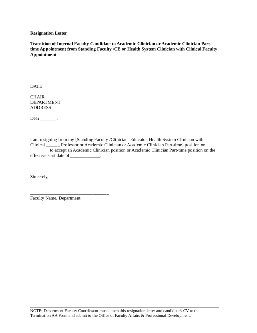 Sample Letter Of Resignation