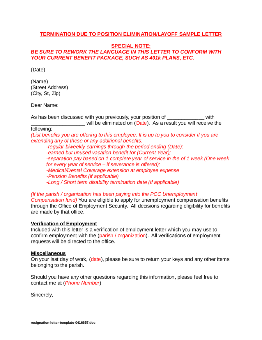 Sample Resignation Letter Template Doc