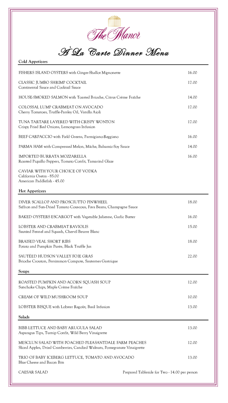 Menu Templates Free