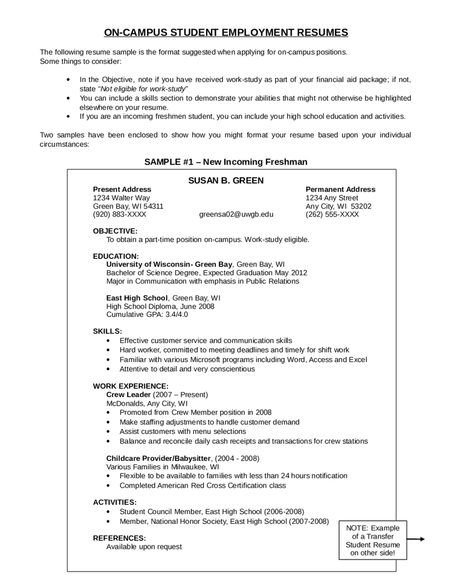 On Campus Student Employment Resumes Edit Fill Sign Online Handypdf