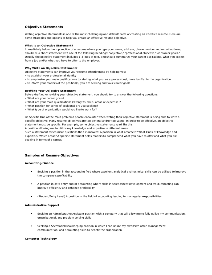 2020 Resume Objective Examples - Fillable, Printable PDF ...