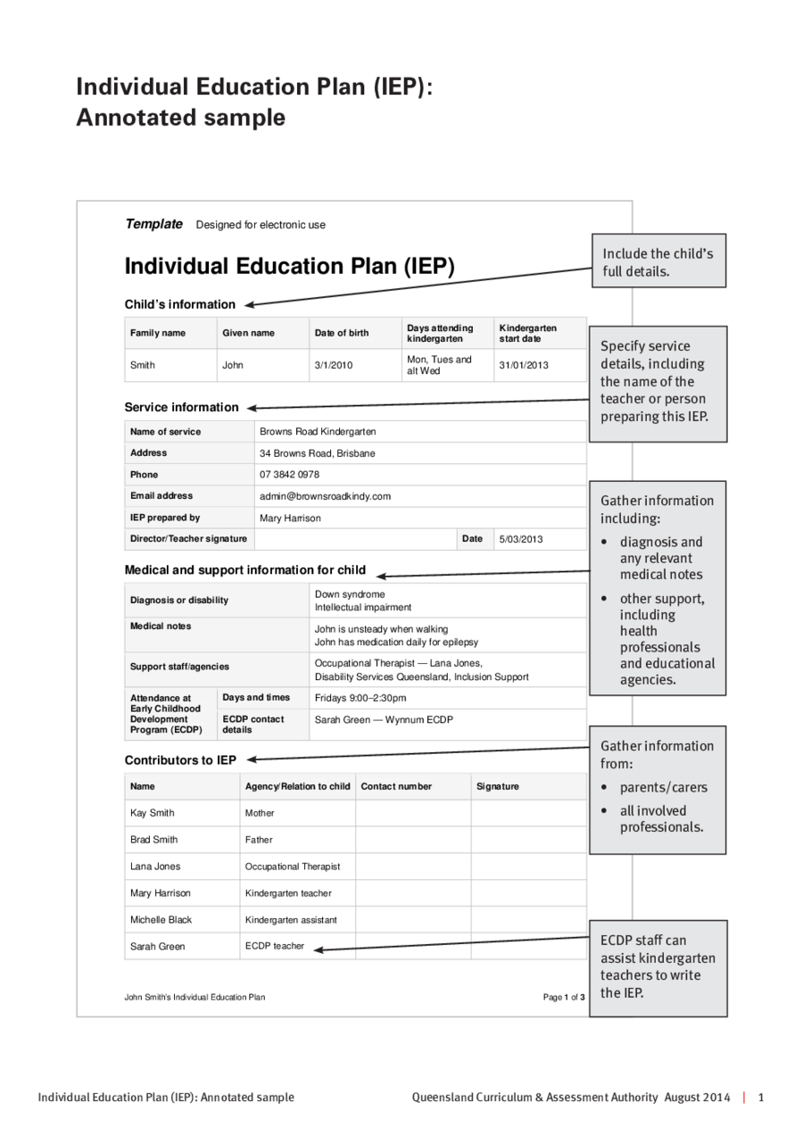 Individual Education Plan (IEP): Annotated sample