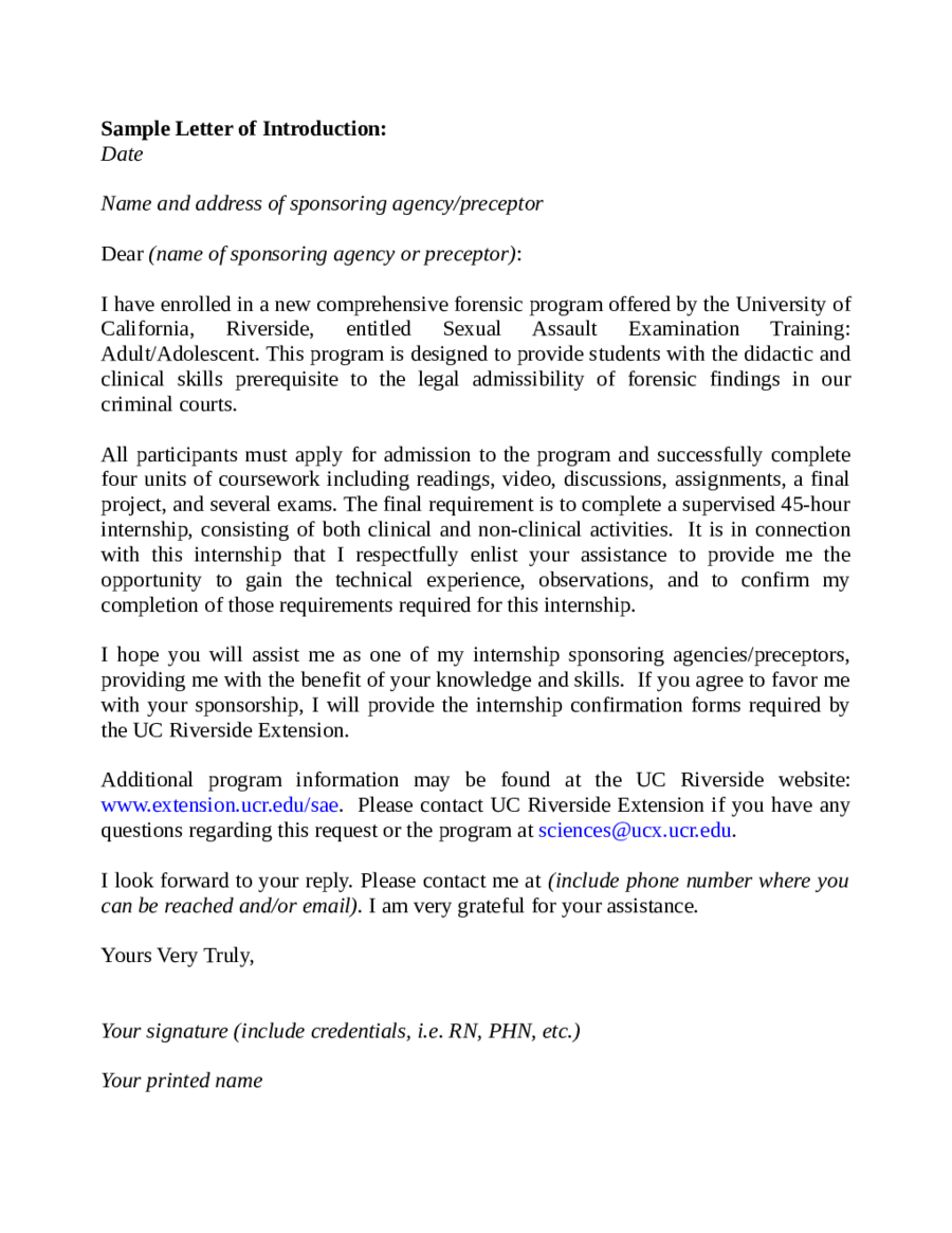 SAE Sample Letter of Introduction