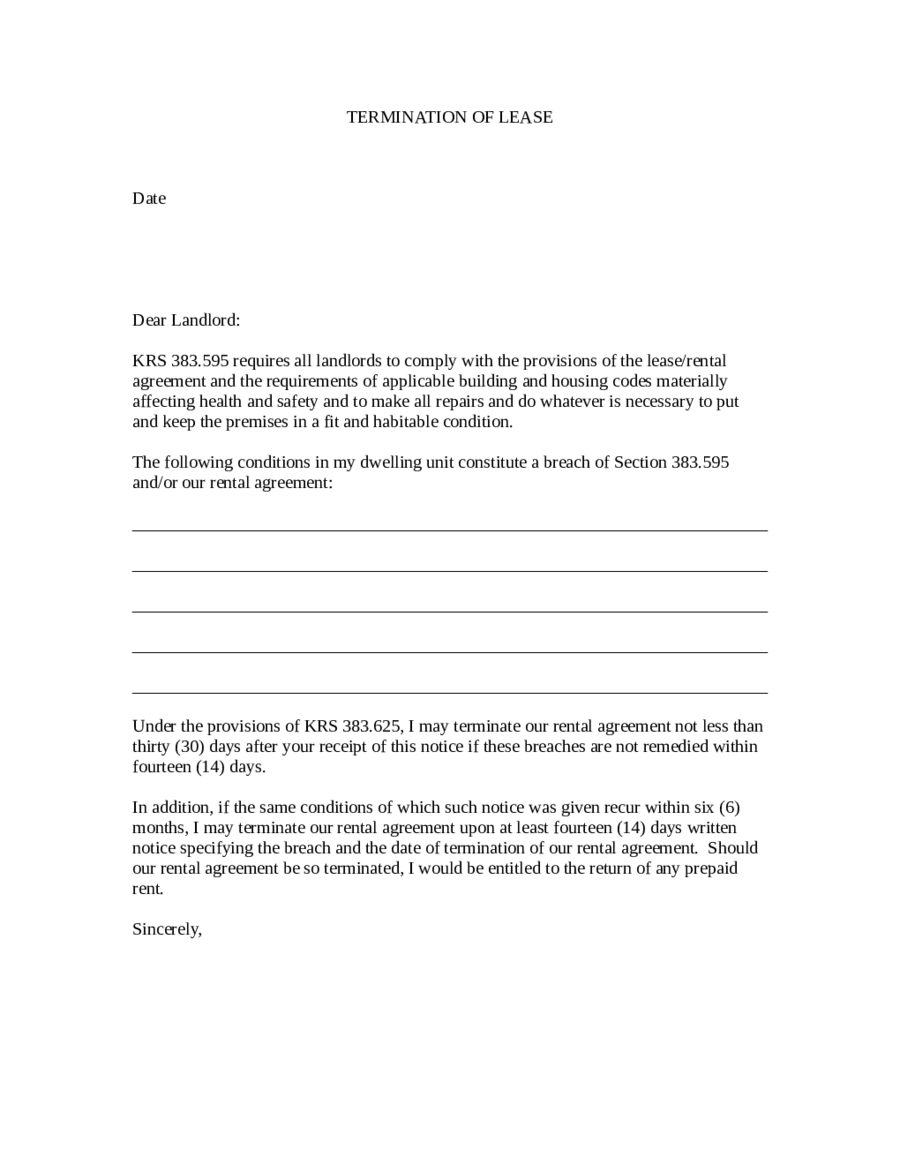 Termination Letter of Lease
