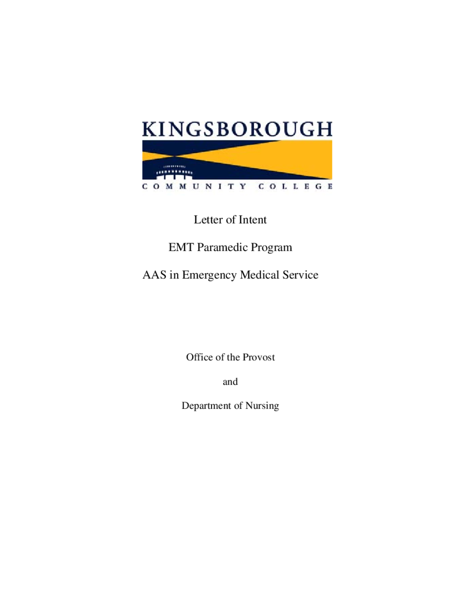 Letter Of Intent Sample-EMT Paramedic Program