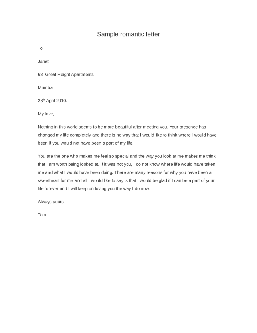 Sample Romantic letter