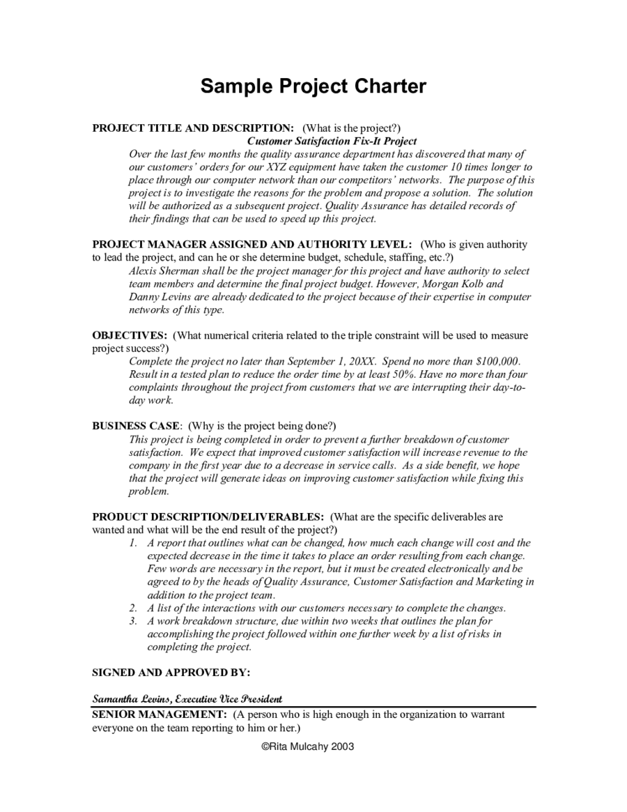 Project Charter Pmp Template